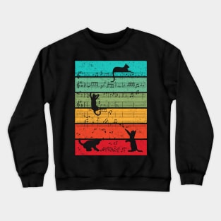 Cute Cat Kitty Music Notes Colorful Musician Clef Crewneck Sweatshirt